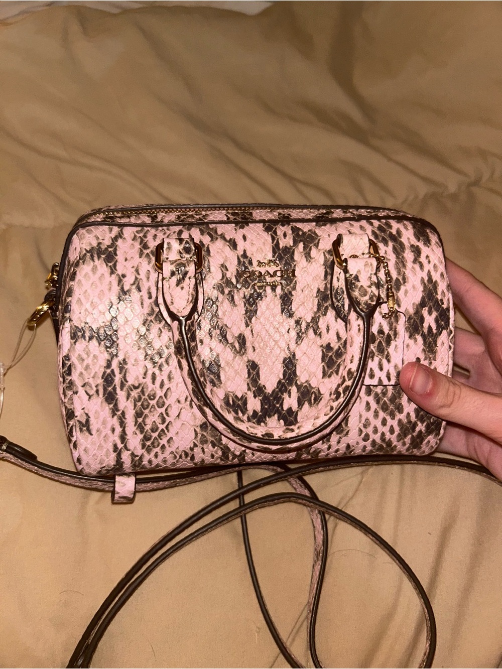 Pink Coach Snake-Print Crossbody/Handbag - Designer Style